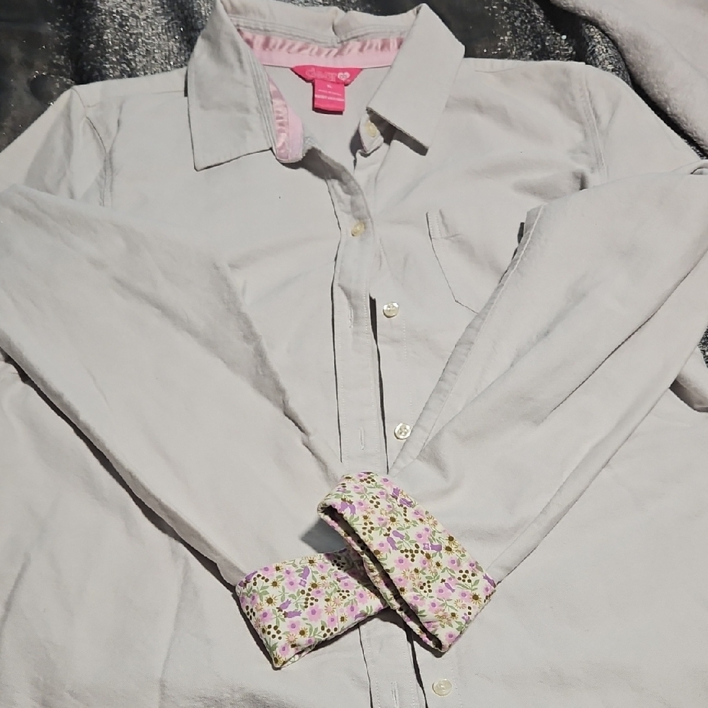 White Button-Up Shirt with Floral Cuffs